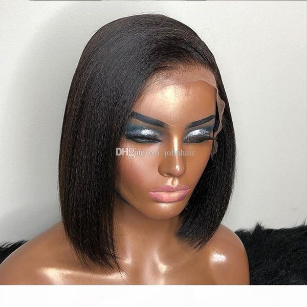

italian yaki 13x6 deep part lace front wigs with baby hair pre plucked brazilian virgin short human hair bob wigs for black women, Black;brown