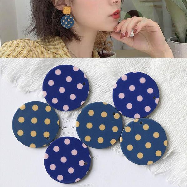 

10pcs french retro round dot earrings charms for diy jewelry making accessories blue enamel acrylic single hole pendant findings h sqcxar