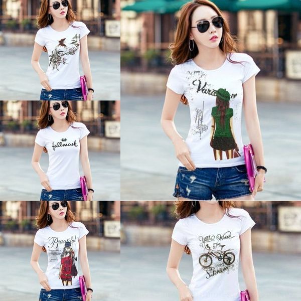 

3csai 3-13v fashion short sleeve t-shirt new ajvfh dress korean version versatile slim letter women's t-shirt student trend summer, White