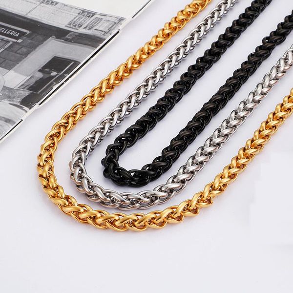 

chains fashion gold hip hop chain necklace bracelet 10mm men black silver color stainless steel wheat link jewelry