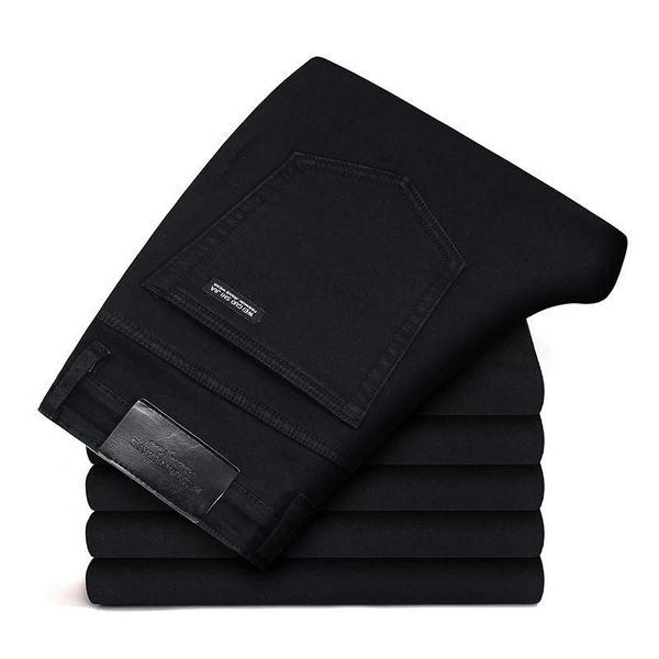 

jeans men classical jean straight leg male business casual pants cotton denim trousers black gray kg-759, Blue
