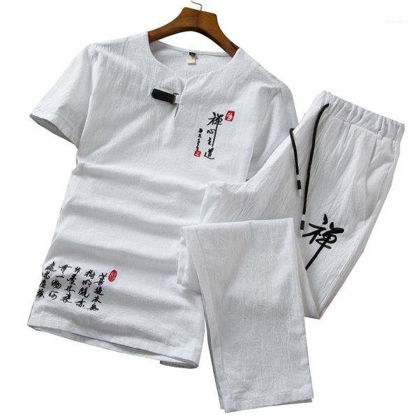 

men's tracksuits chinese character embroidered decorative short-sleeved suit 6xl seven colors select mens two-piece set pants drawstrin, Gray