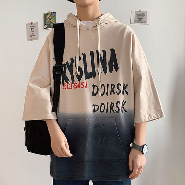 

summer short sleeves korea fashiont-shirt streetwear with hooded hip hop rock punk men tees tshirt clothes kg-1105, White;black