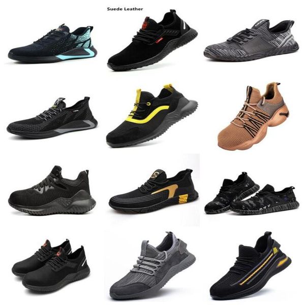 

boots work safety men shoes sneakers breathable anti-smashing lightweight indestructible with steel toe cap, Black