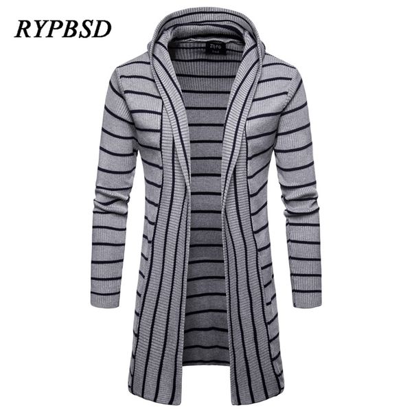

autumn winter knitted for slim fit casual soft cotton shawl cardigan mens long striped sweater men overcoat 201211, White;black