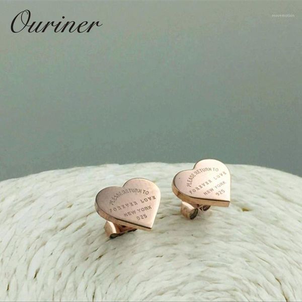 

stainless steel rose gold color luxury love heart earring women 'forever love" stamp women stud earring jewelry ke009-11, Golden;silver