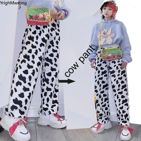 

harajuku streetwear korean women man contrast graffiti dot cow print summer funny high waist pant slim harem trouser loose1, Black;white