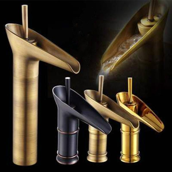

bathroom sink faucets solid brass basin faucet cold water european art waterfall black gold retro antique