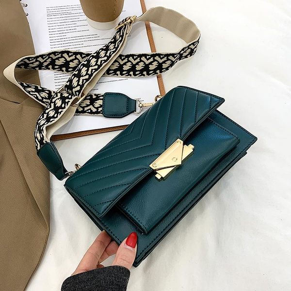 

shoulder bags yanigelan wide strap vintage leather crossbody bag for women pu luxury handbag solid color messenger pack