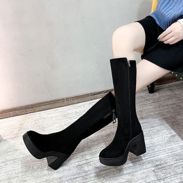 

boots super high heels platform women shoes 2021 suede black knee winter thigh