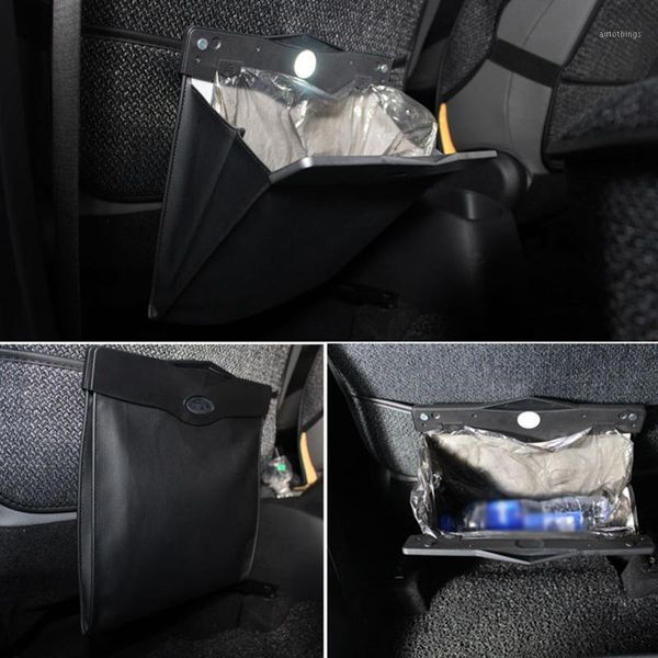 

garbage garbage bin bin car back seat organizer leather trash protable1