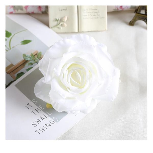 

30pcs/lot 13cm large artificial white rose silk flower heads diy wedding decoration wreath scrapbooking craft fake sqcurn