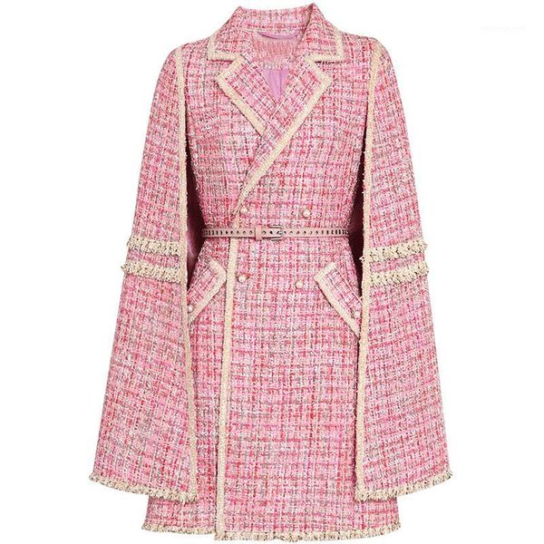 

women's wool & blends small fragrance tweed cloak woolen coat women pink double breasted slim blend overcoat1, Black