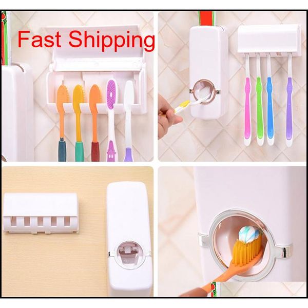 

2018 fashion automatic toothpaste dispenser with toothbrush holders set family bathroom wall mount for toothbrush and toothpaste dvzbd