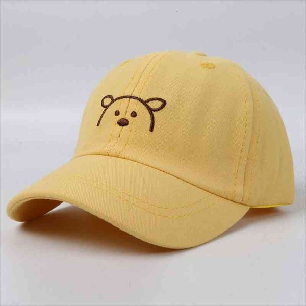 

2-7 years cartoon bear childrens baseball cap boys girls cute embroidery plain hats yellow black beige dusty pink, Blue;gray