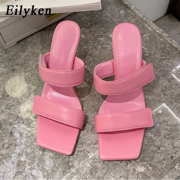 

eilyken square head women slippers summer fashion hook and loop mules sliders ladies outdoor dress stiletto high heels shoe x1020, Black