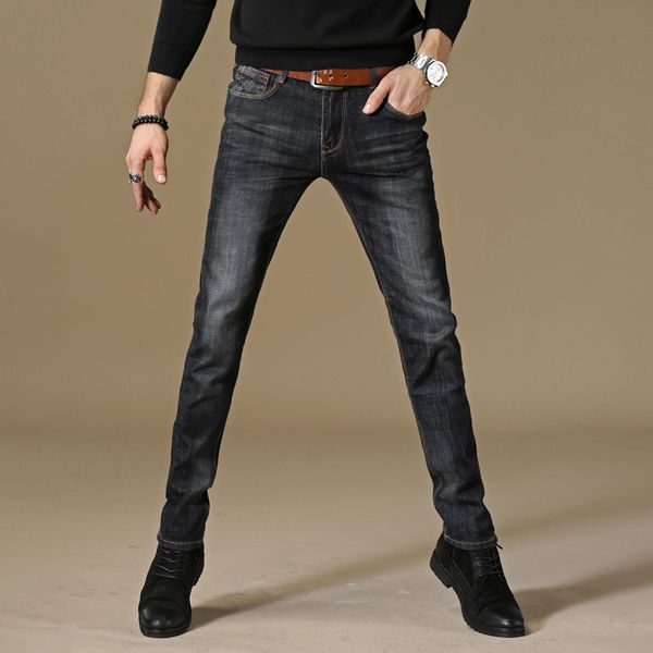 

stylish men casual slim stretch jeans classic denim pants fashion style, Blue