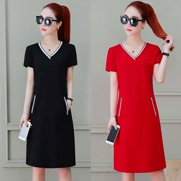 

vbkpr casual summer new korean style slimming short sleeve mid-length hip lo new summer dress korean style slimming short sleeve mid-length, Black;gray