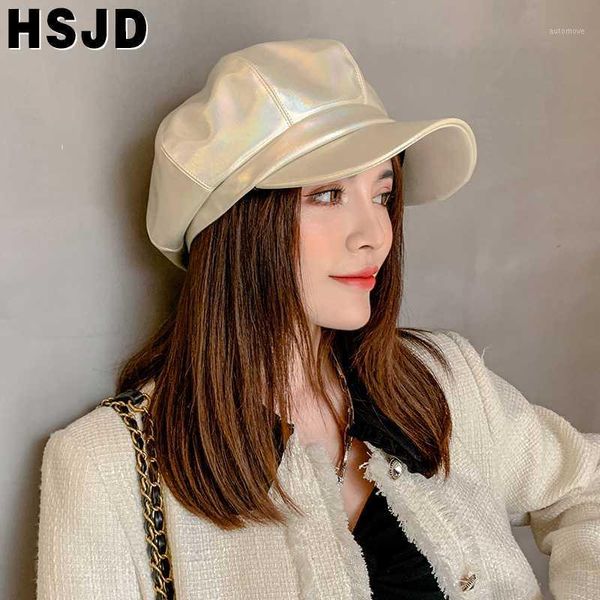 

fashion shiny leather octagonal caps for women autumn winter solid color newsboy cap hat artist winter beret women painter cap1, Blue;gray