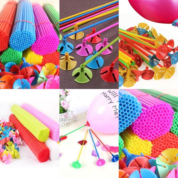 

100pcs/lot 27cm stick colorful pvc rods balloon holder sticks with cup birthday party decoration supplies accessories 1 nuj82