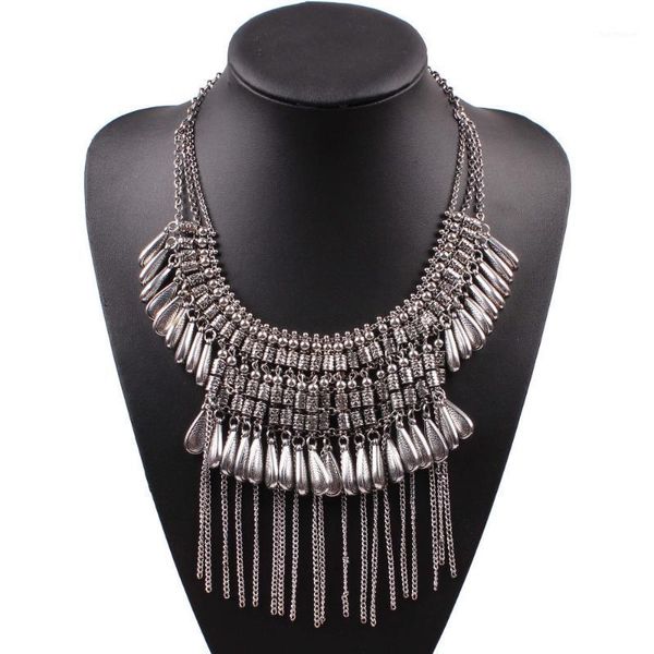 

2020 new arrival design fashion brand alloy necklace chain tassel vintage chunky statement pendant necklace for women jewelry1, Silver