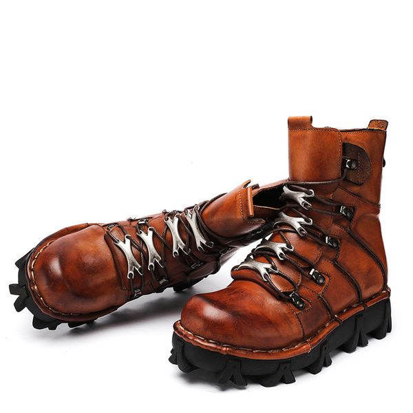 

2020 winter boots genuine leather motorcycle boots men big size military boots man 15#20/20d50, Black