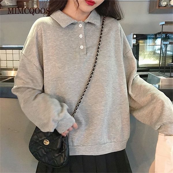 

spring autumn winter sweatshirts korean solid color polo women shirt loose boyfriend style female sweatshirt pullover harajuku 201212, Black