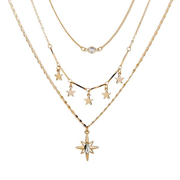 

chains cosplay six-pointed star sun multilayer pendant ms pearl necklace anime cos accessories props christmas halloween, Silver