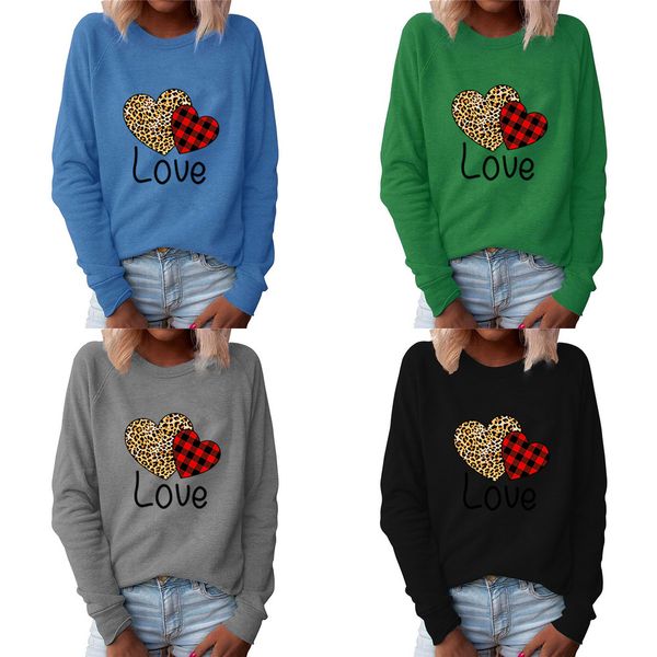 

valentine's day women letters love heart printed t-shirt long sleeve round neck ladies blouses spring casual plus size clothing h12001, White