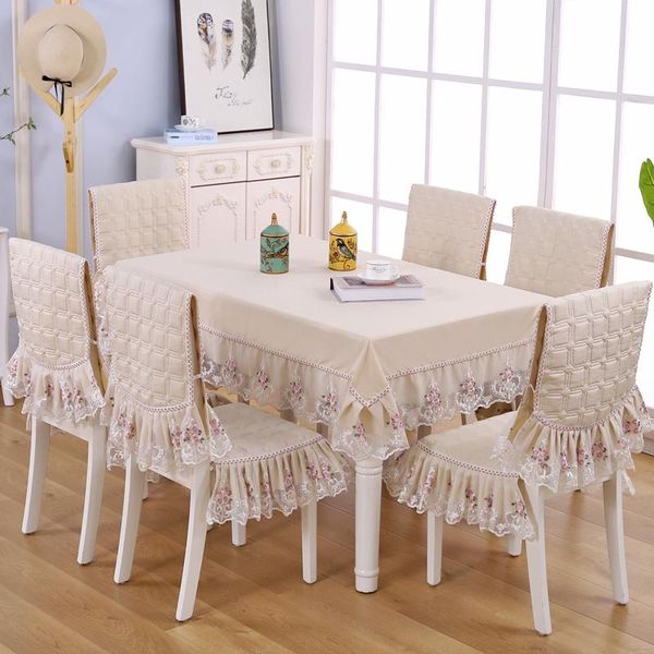 

delicate double lace edge table cloth for wedding dinning table cover chair cover mats set solid color tablecloth chair