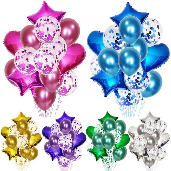

15pcs stars love aluminum foil balloons package metal sequin latex balloon combination wedding event party supplies birthday de
