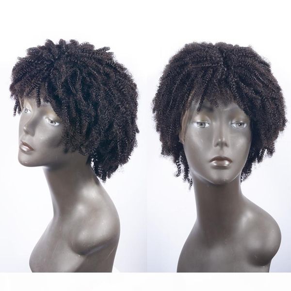 

short afro kinky curly full lace human hair wigs unprocessed brazilian glueless human hair lace front wig with bangs & baby hair, Black;brown