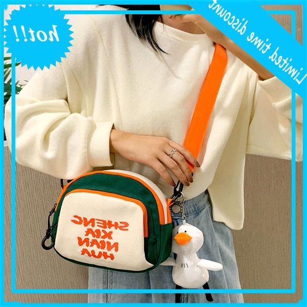 

korean canvas 2020 new print contrast shoulder chic fashion student girl's messenger bag