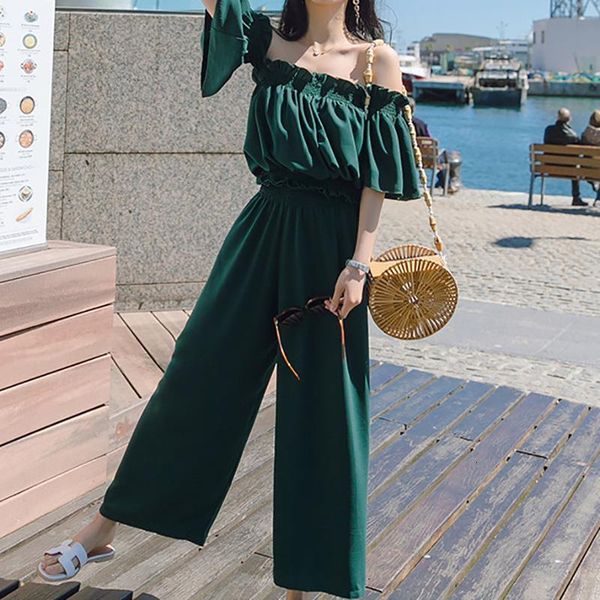 

2020 летние два куска наряда женщин с плечами комбинезон palazzo playsuits party rugle ремешок женские летние прыжки, Gray