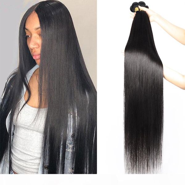 

body wave 30-38inch raw human hair bundles deals 10a brazilian virgin hair extensions peruvian remy hair straight long length indian, Black
