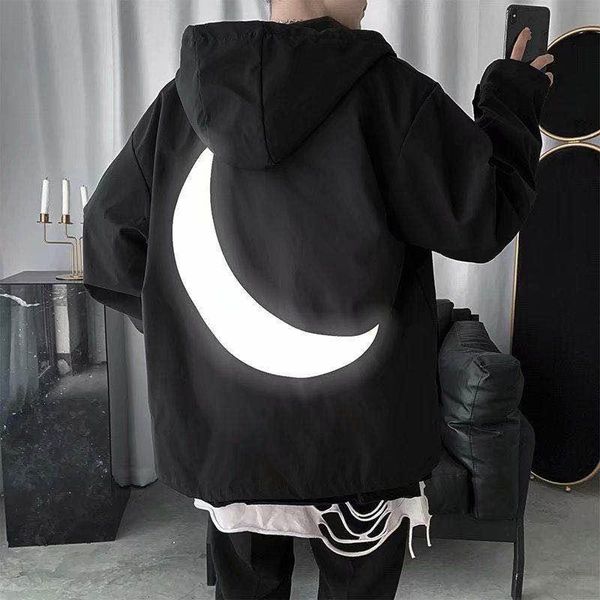 

2020 new men's jacket young boys hooded jacket autumn and winter printing reflection printing windbreaker fashion men's clothing, Tan;black