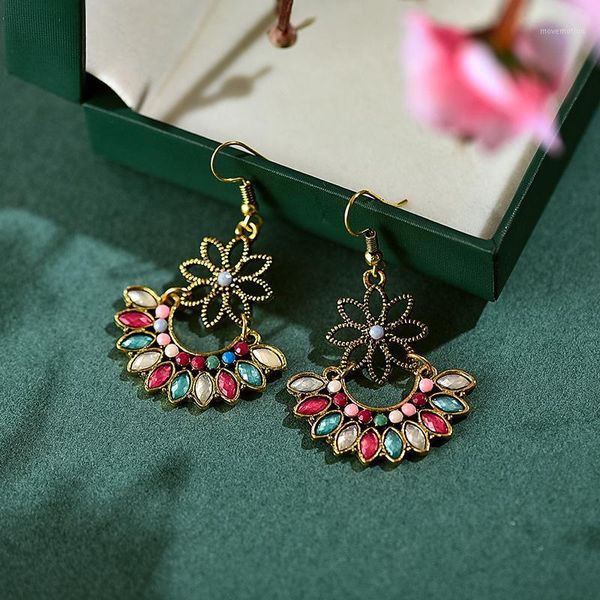 

vintage rhinestone flower earrings for women 2020 elegant ethnic boho summer gold alloy statement jewelry1, Silver