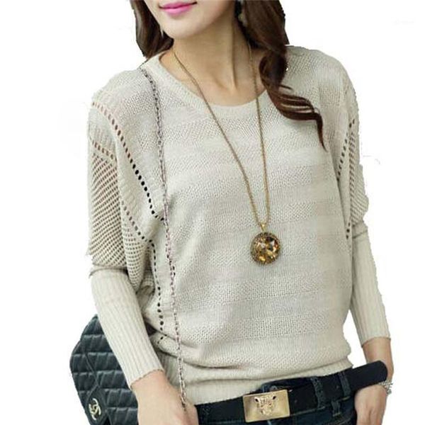 

1pc fashion women solid hollow out batwing sleeve sweater knitted loose pullover female autumn jumper casual sweater1, White;black