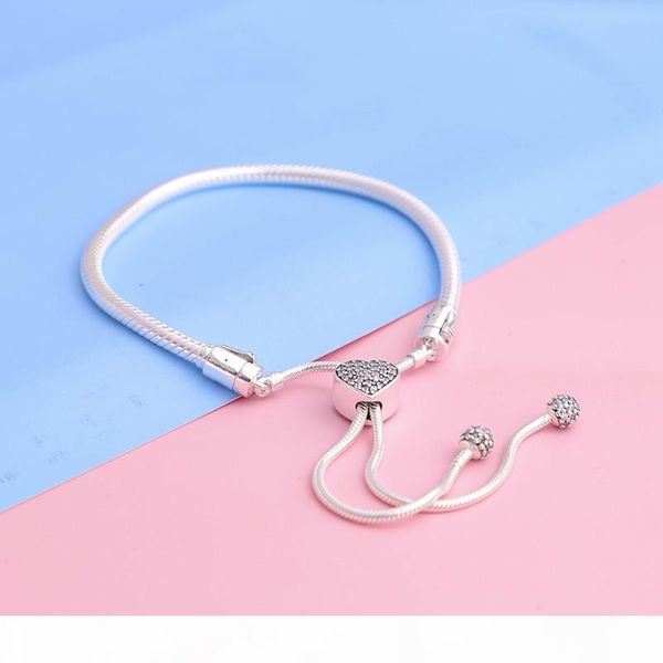 

silver moments pave heart clasp snake chain slider bracelets for women fit 925 sterling silver charms diy jewelry 598699c01, Black