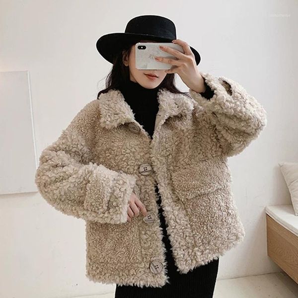 

sheep sheared female brief paragraph coat keep warm with thick fur coat compound fur lambs wool collar shearling1, Black