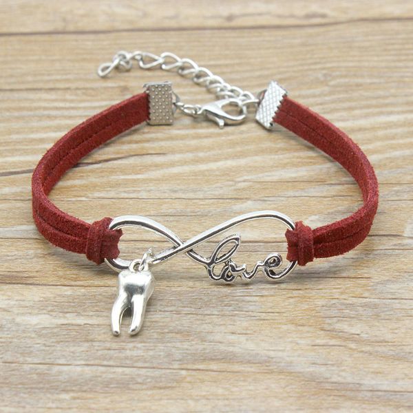 

infinity love tooth charm bracelet suede leather adjustable bracelets women girl minimalist friends gift jewelry, Golden;silver