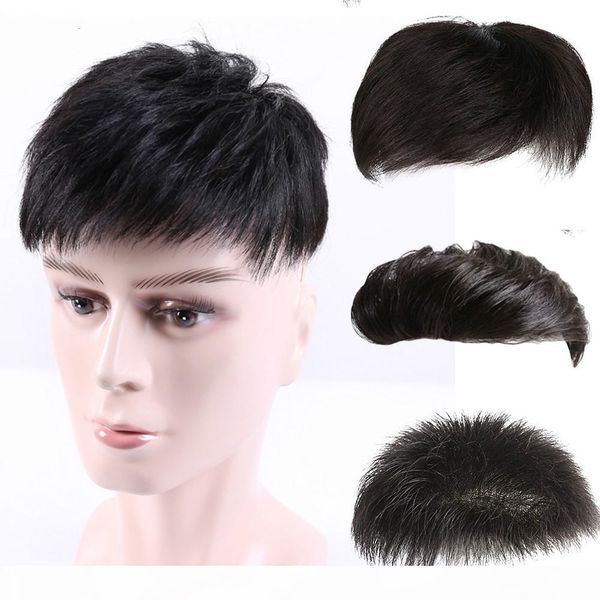 

100% hair handsome replacement films men's wigs men's short hairs bald foreheads, men's hair replacement, Black