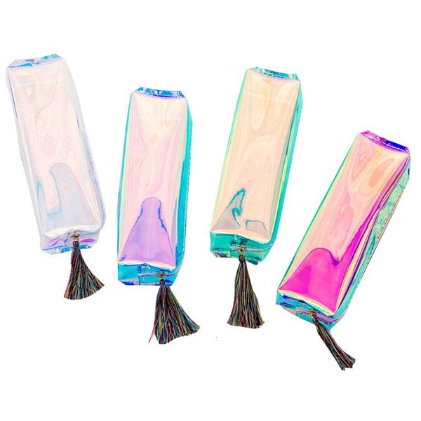 

transparent laser case cute stationery pencil bags cosmetic makeup bag tassels zipper for school office travel dhl