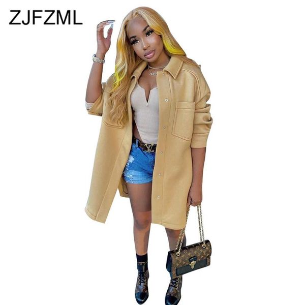 

solid plus size warm winter wool coat jackets for women turn down collar long sleeve maxi outwear fashion single-breasted coats, Black