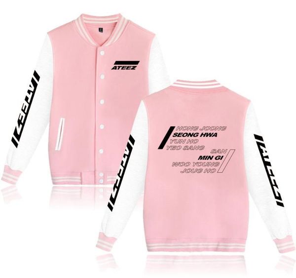 

kpop korean team ateez baseball jackets 2019 cool printed harajuku baseball jacket women and men hip hop casual coats, Black;brown