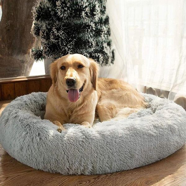 

round dog bed for dog cat winter warm sleeping lounger mat puppy kennel long plush pet bed