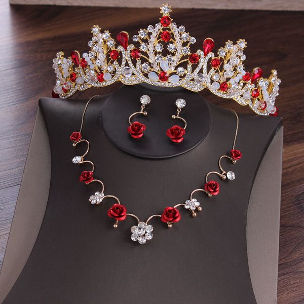 

bridal headdress red three piece set band rosen super fairy crown wedding toast dress hair accessories 2020 new, Silver