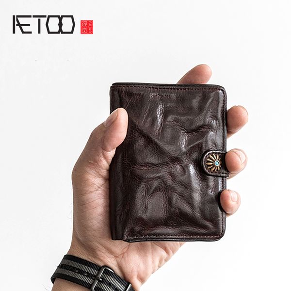

hbp aetoo head cowhide men's short wallet retro leather ticket clip, put driver's license id, Red;black