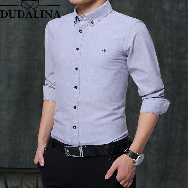 

dudalina shirt men solid 2021 long sleeve 100% cotton male shirt casual oxford business man shirts slim fit designer dress, White;black
