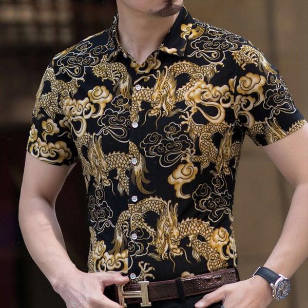 

2021 mens hawaiian shirt short sleeve mens dress shirts slim fit camisa masculina hawaii casual male flower print shirt, White;black